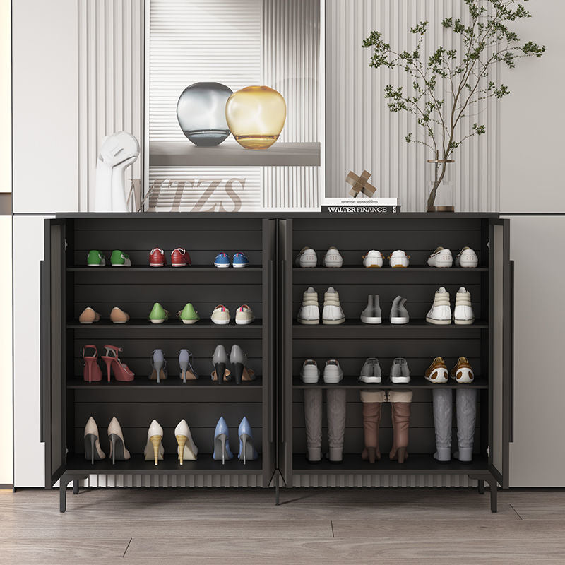 Contemporary Nordic Rectangular Aluminum Alloy Carbon Steel Shoe Storage 4-Tier For Entryways