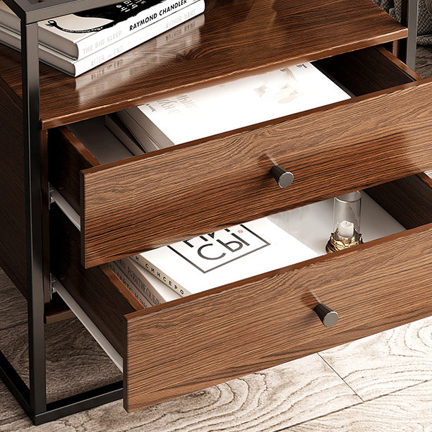 Mesita de noche contemporánea retro cuadrada rectangular de vidrio MDF hierro 1/2 cajón para dormitorio 