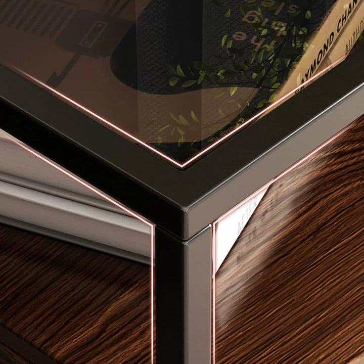 Mesita de noche contemporánea retro cuadrada rectangular de vidrio MDF hierro 1/2 cajón para dormitorio 