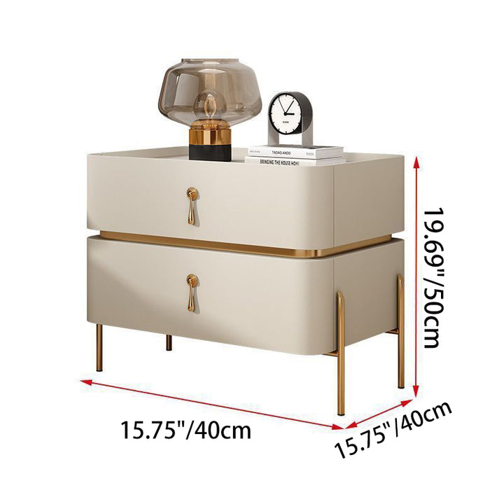 Zeitgenössischer Luxus quadratischer rechteckiger Steinschicht Mikrofaserleder Massivholz Sperrholz Kiefernholz Nachttisch 2-Schublade für Schlafzimmer 