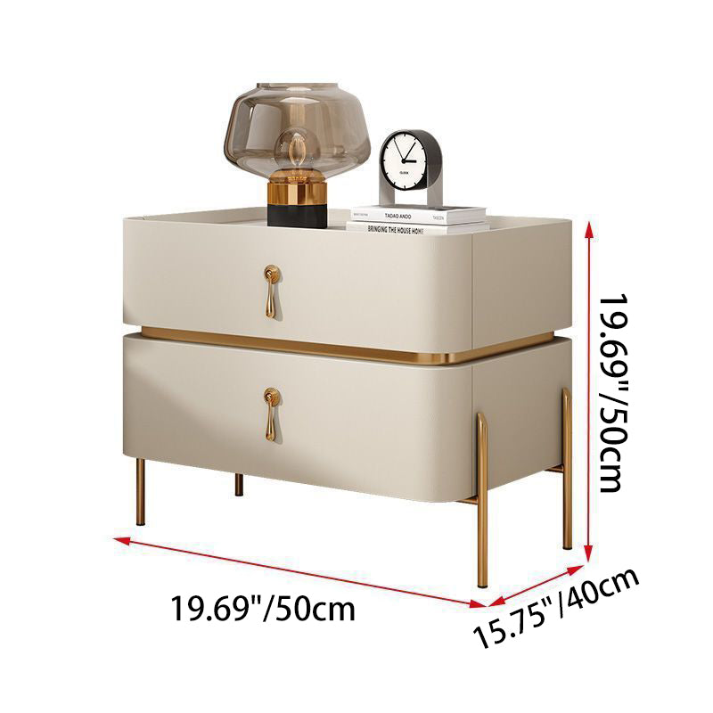 Zeitgenössischer Luxus quadratischer rechteckiger Steinschicht Mikrofaserleder Massivholz Sperrholz Kiefernholz Nachttisch 2-Schublade für Schlafzimmer 
