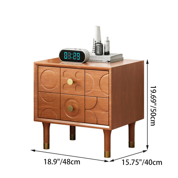 Contemporary Retro Square Rectangular Rubberwood Solid Wood Plywood Nightstand 2-Drawer For Bedroom