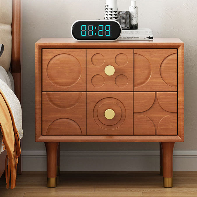 Contemporary Retro Square Rectangular Rubberwood Solid Wood Plywood Nightstand 2-Drawer For Bedroom