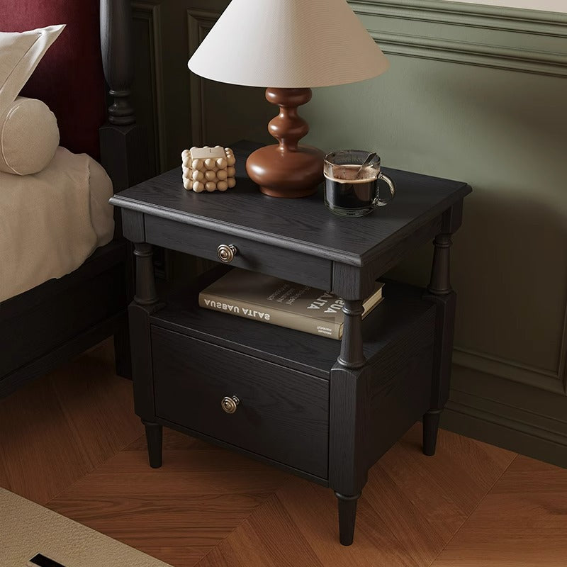 Moderno Retro Cuadrado Rectangular Madera de Fresno Madera de Caucho Madera Maciza Contrachapado Mesita de Noche de 2 Cajones Para Dormitorio 