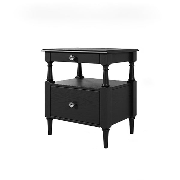Moderno Retro Cuadrado Rectangular Madera de Fresno Madera de Caucho Madera Maciza Contrachapado Mesita de Noche de 2 Cajones Para Dormitorio 