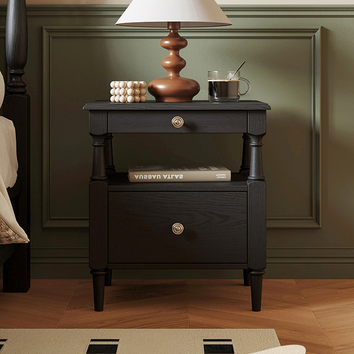 Moderno Retro Cuadrado Rectangular Madera de Fresno Madera de Caucho Madera Maciza Contrachapado Mesita de Noche de 2 Cajones Para Dormitorio 
