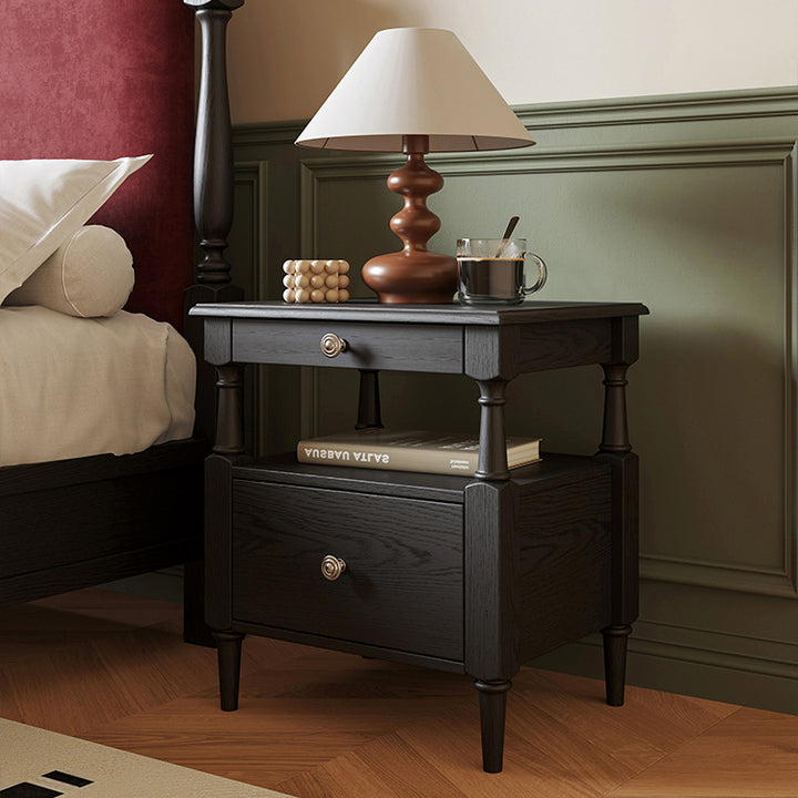 Moderno Retro Cuadrado Rectangular Madera de Fresno Madera de Caucho Madera Maciza Contrachapado Mesita de Noche de 2 Cajones Para Dormitorio 