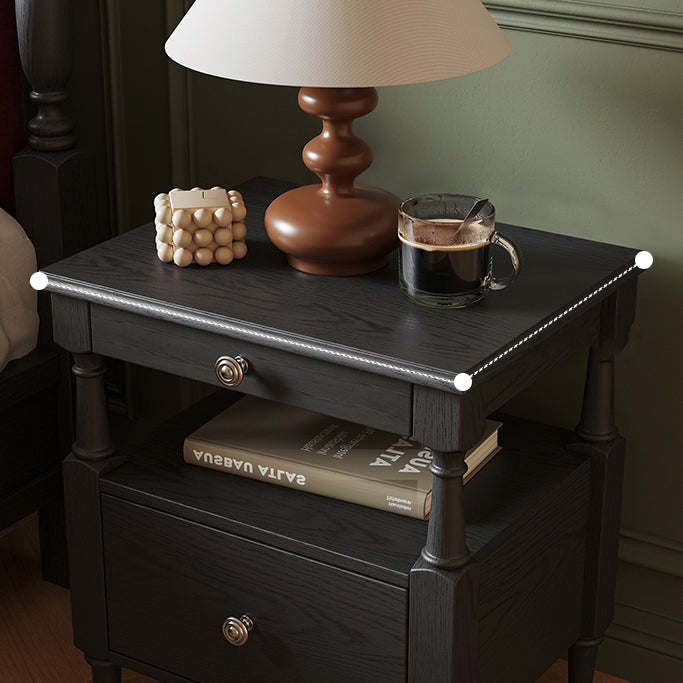 Moderno Retro Cuadrado Rectangular Madera de Fresno Madera de Caucho Madera Maciza Contrachapado Mesita de Noche de 2 Cajones Para Dormitorio 