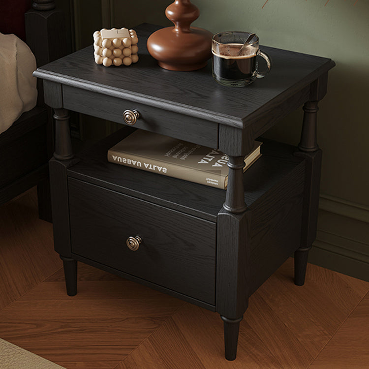 Moderno Retro Cuadrado Rectangular Madera de Fresno Madera de Caucho Madera Maciza Contrachapado Mesita de Noche de 2 Cajones Para Dormitorio 