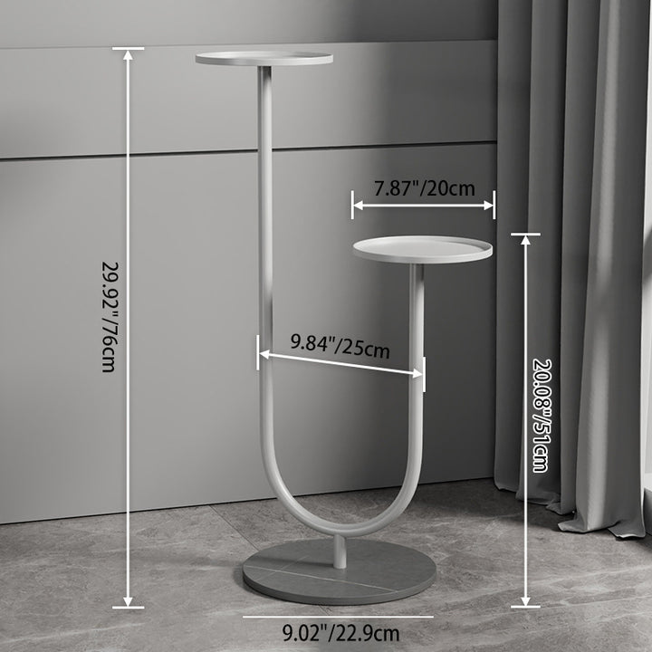 Zeitgenössisches nordisches rundes Eisensteinplatten-Display-Regal 2-stufig für Wohnzimmer 
