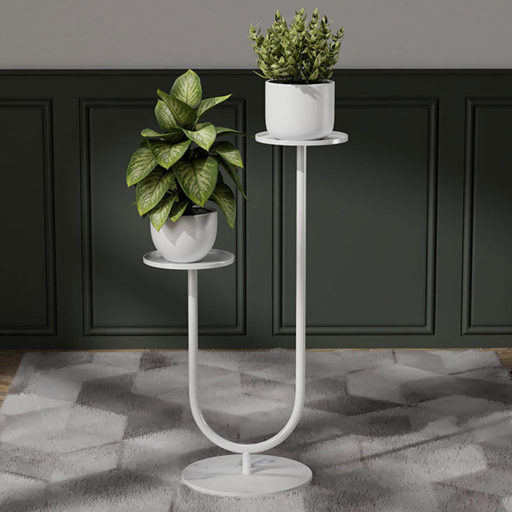 Zeitgenössisches nordisches rundes Eisensteinplatten-Display-Regal 2-stufig für Wohnzimmer 