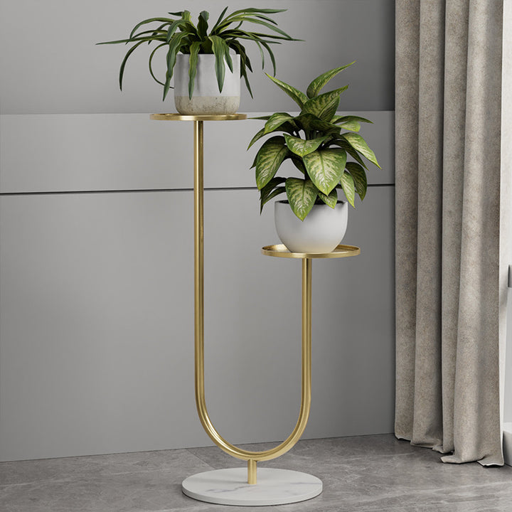 Zeitgenössisches nordisches rundes Eisensteinplatten-Display-Regal 2-stufig für Wohnzimmer 