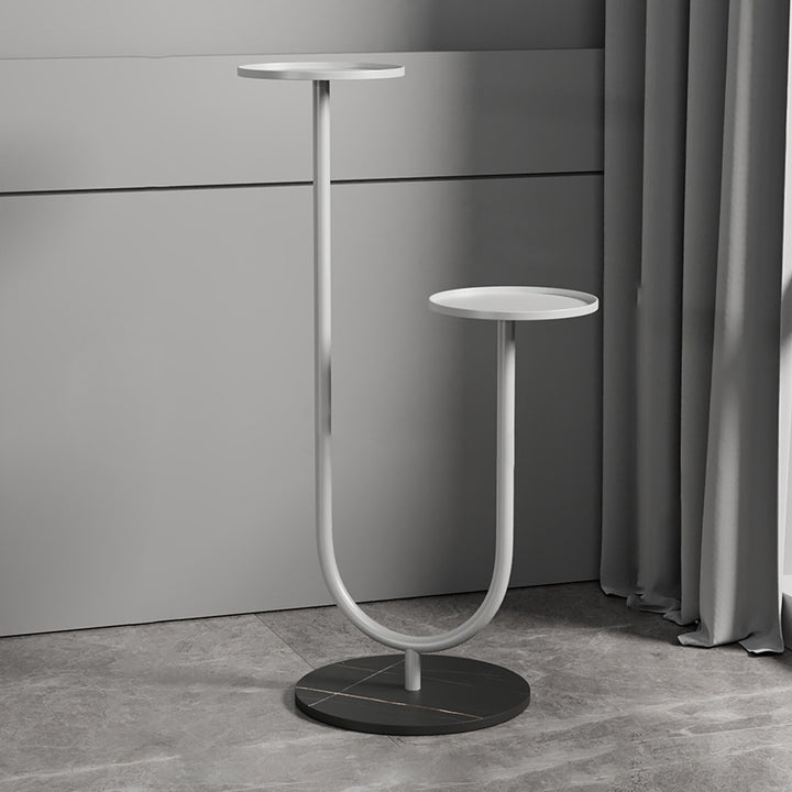 Zeitgenössisches nordisches rundes Eisensteinplatten-Display-Regal 2-stufig für Wohnzimmer 