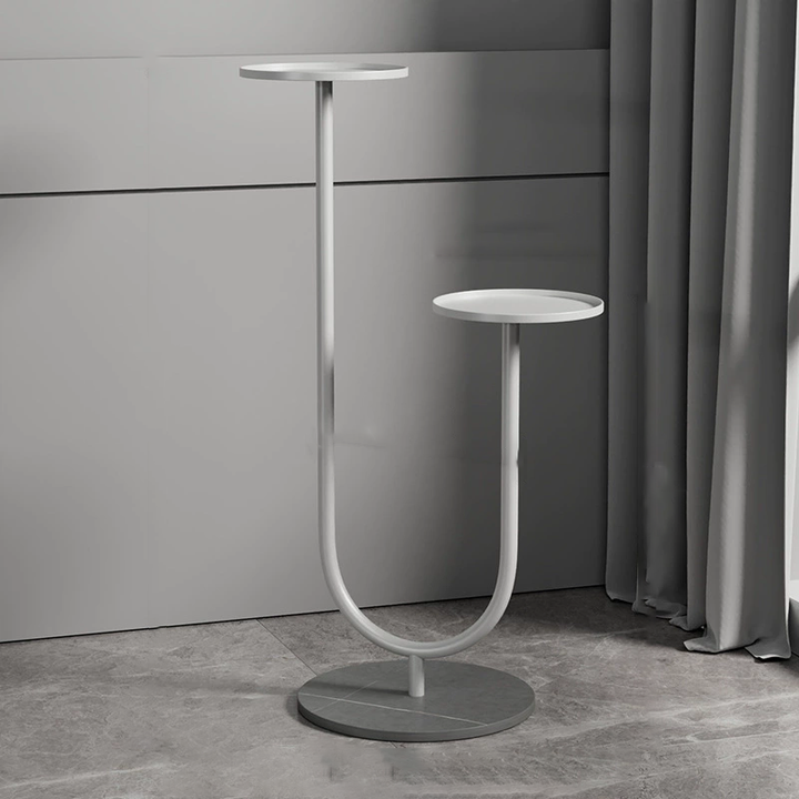 Zeitgenössisches nordisches rundes Eisensteinplatten-Display-Regal 2-stufig für Wohnzimmer 
