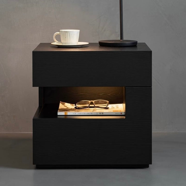Mesita de noche moderna minimalista cuadrada/rectangular de tablero de partículas de 2 niveles para dormitorio 