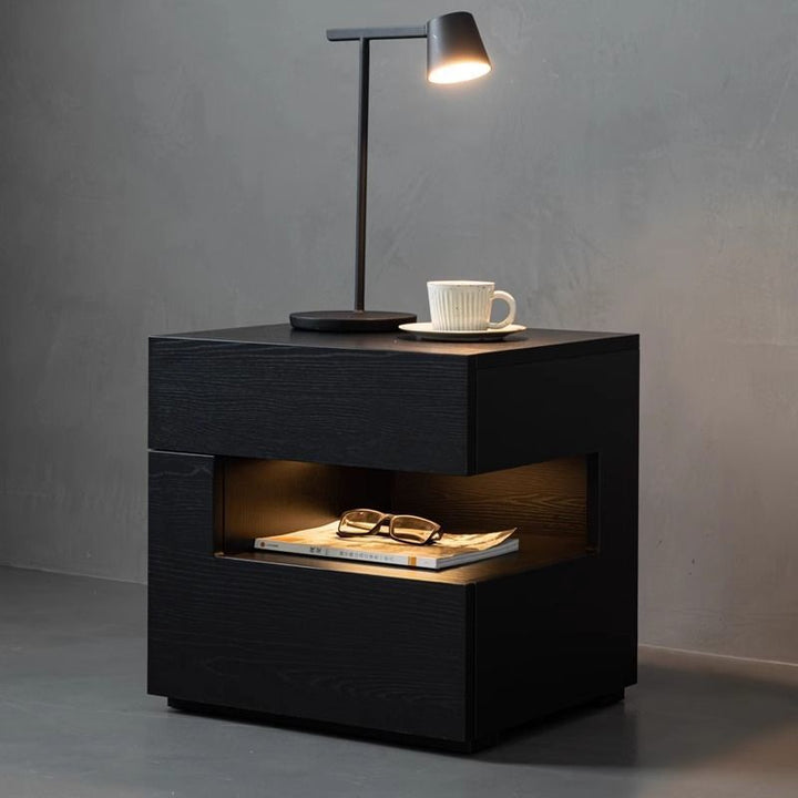 Mesita de noche moderna minimalista cuadrada/rectangular de tablero de partículas de 2 niveles para dormitorio 