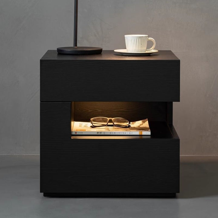 Mesita de noche moderna minimalista cuadrada/rectangular de tablero de partículas de 2 niveles para dormitorio 