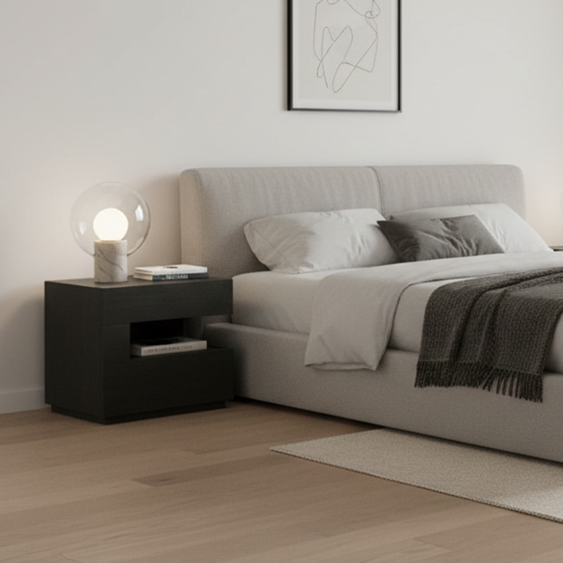 Mesita de noche moderna minimalista cuadrada/rectangular de tablero de partículas de 2 niveles para dormitorio 