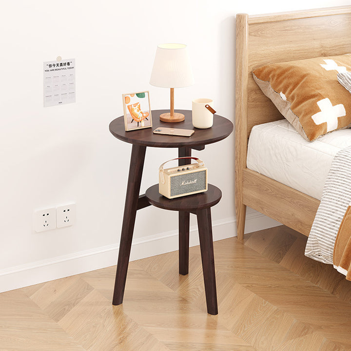 Moderner minimalistischer runder Nan-Bambus-Beistelltisch 2-stufig für das Wohnzimmer 