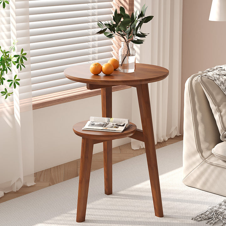 Moderner minimalistischer runder Nan-Bambus-Beistelltisch 2-stufig für das Wohnzimmer 