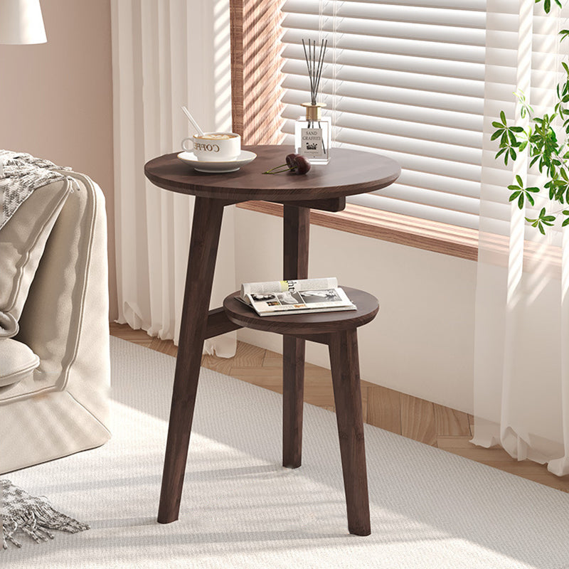 Moderner minimalistischer runder Nan-Bambus-Beistelltisch 2-stufig für das Wohnzimmer 