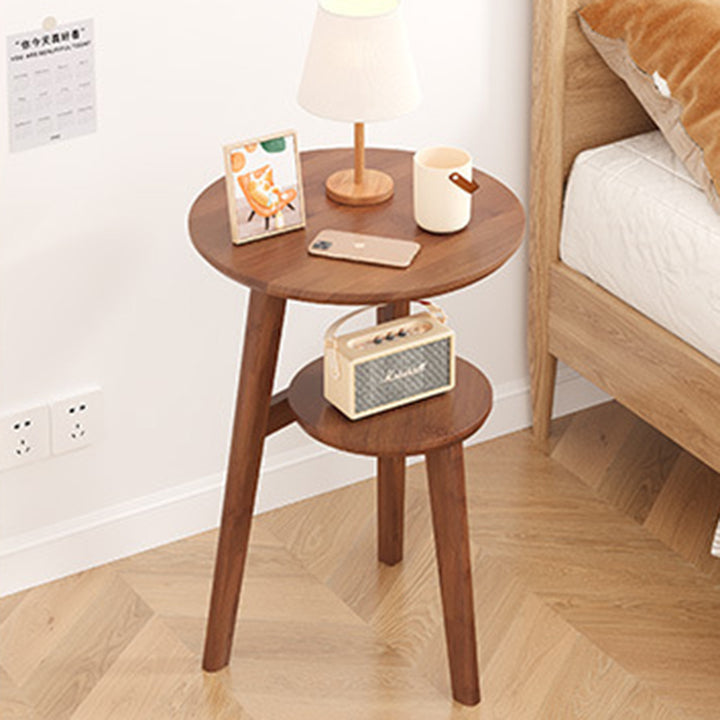 Moderner minimalistischer runder Nan-Bambus-Beistelltisch 2-stufig für das Wohnzimmer 