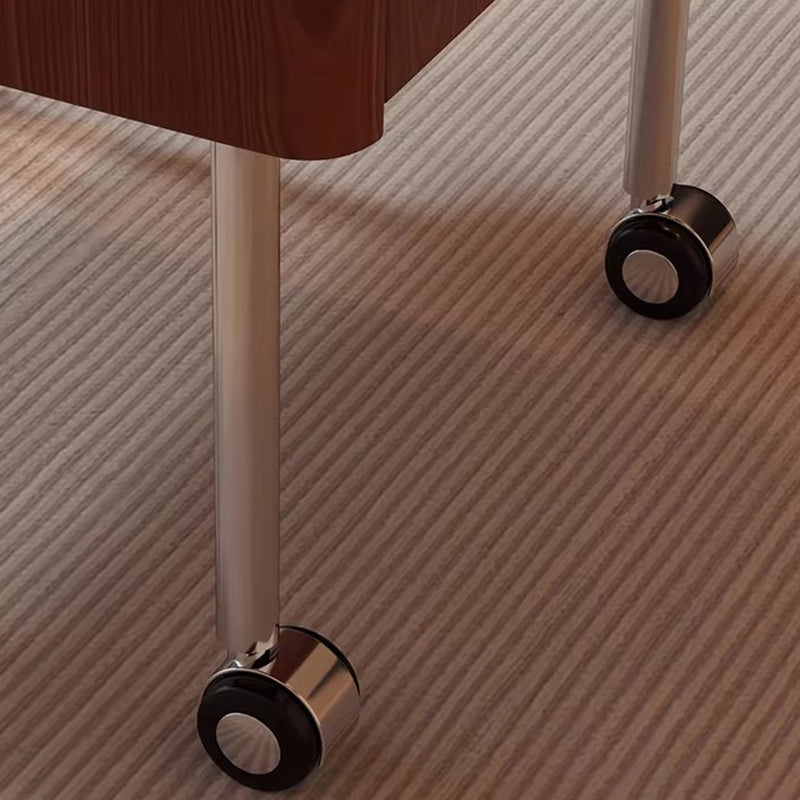 Contemporary Retro Square Rubberwood Iron Stainless Steel Height Adjustable Movable Coffee Table 2-Tier For Living Room