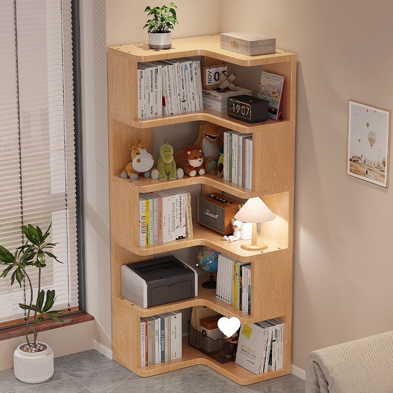 Modern Minimalist L-shaped Solid Wood Plywood Corner Shelf Unit 3/4/5-Tier For Living Room