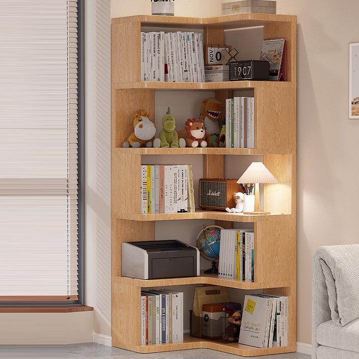 Modern Minimalist L-shaped Solid Wood Plywood Corner Shelf Unit 3/4/5-Tier For Living Room