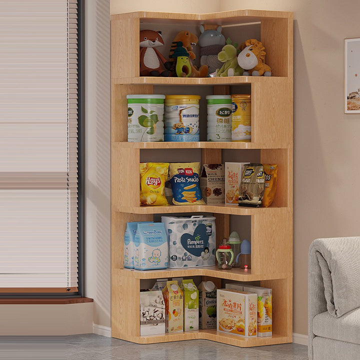 Modern Minimalist L-shaped Solid Wood Plywood Corner Shelf Unit 3/4/5-Tier For Living Room
