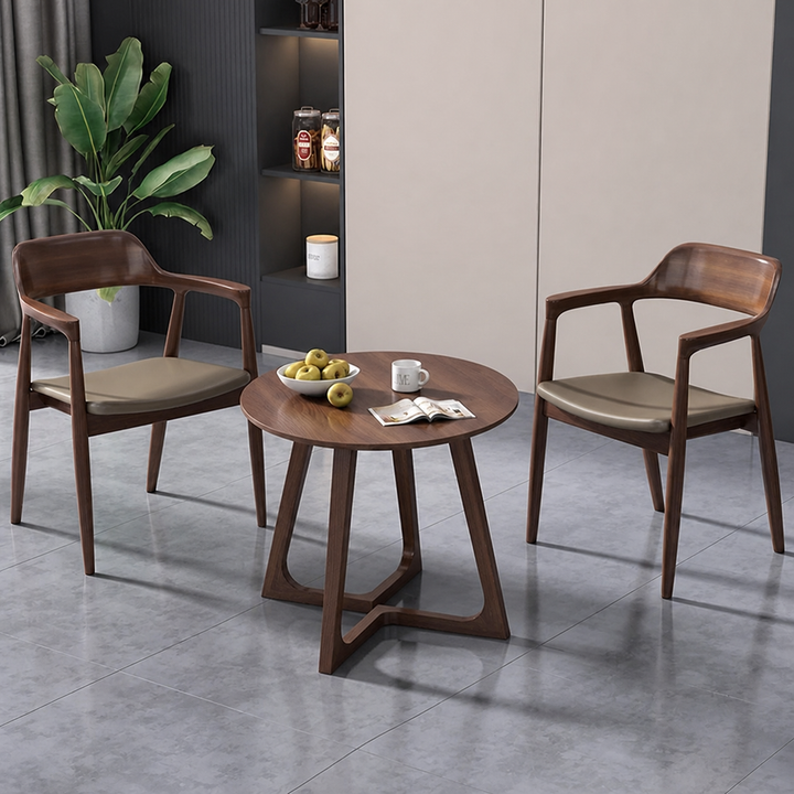 Mesa de comedor redonda nórdica contemporánea de madera de caucho para 1-2 plazas 