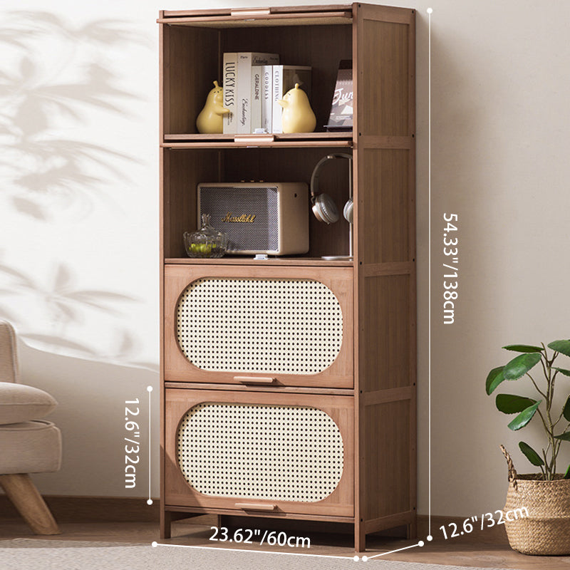 Contemporary Retro Rectangular Nan Bamboo Plastic Rattan Weaving Storage Cabinet 3/4/5-Tier For Living Room