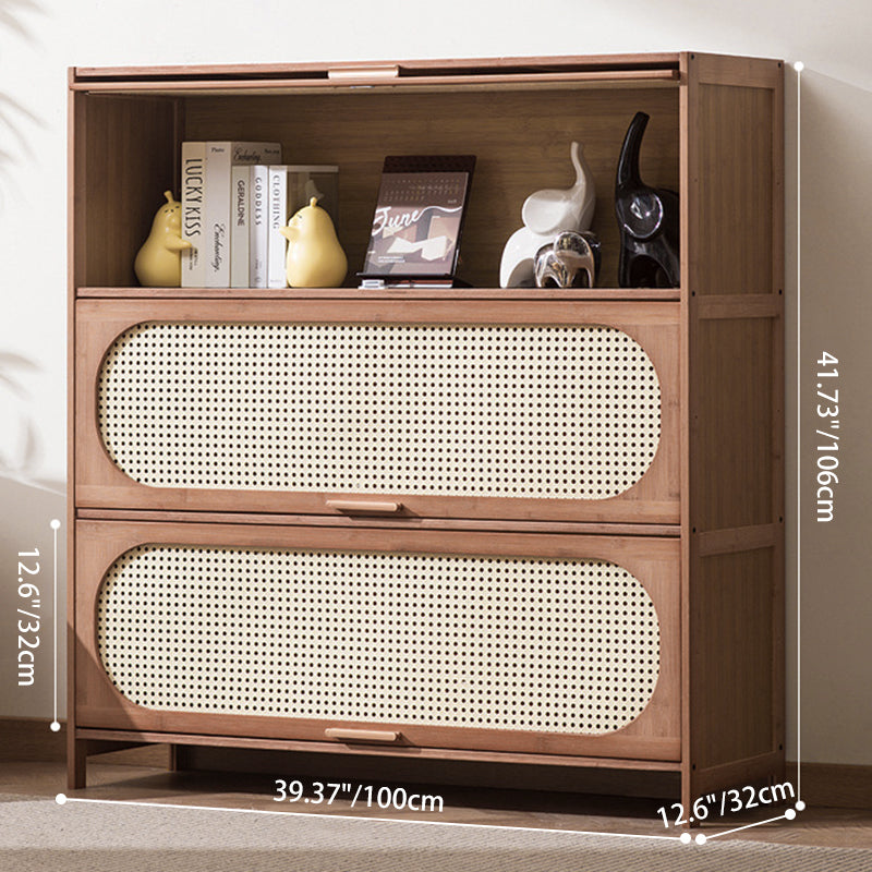 Contemporary Retro Rectangular Nan Bamboo Plastic Rattan Weaving Storage Cabinet 3/4/5-Tier For Living Room