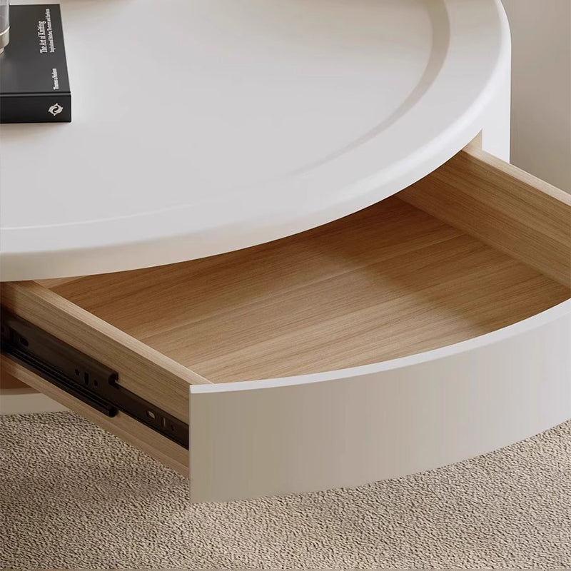 Contemporary Creative Round MDF Pine Wood Carbon Steel Coffee Table 1-Drawer For Living Room
