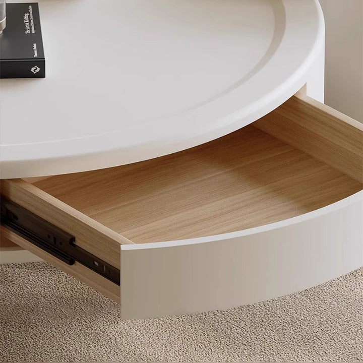 Contemporary Creative Round MDF Pine Wood Carbon Steel Coffee Table 1-Drawer For Living Room