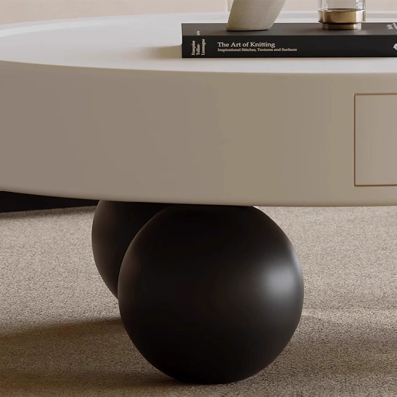 Contemporary Creative Round MDF Pine Wood Carbon Steel Coffee Table 1-Drawer For Living Room