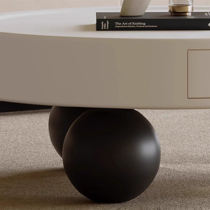 Contemporary Creative Round MDF Pine Wood Carbon Steel Coffee Table 1-Drawer For Living Room