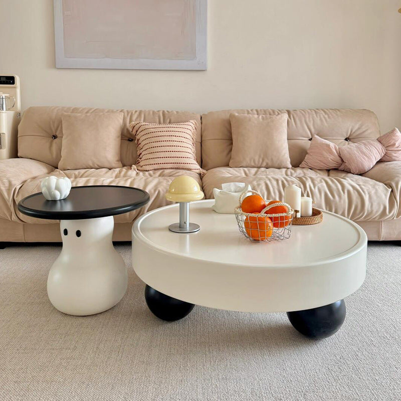 Contemporary Creative Round MDF Pine Wood Carbon Steel Coffee Table 1-Drawer For Living Room