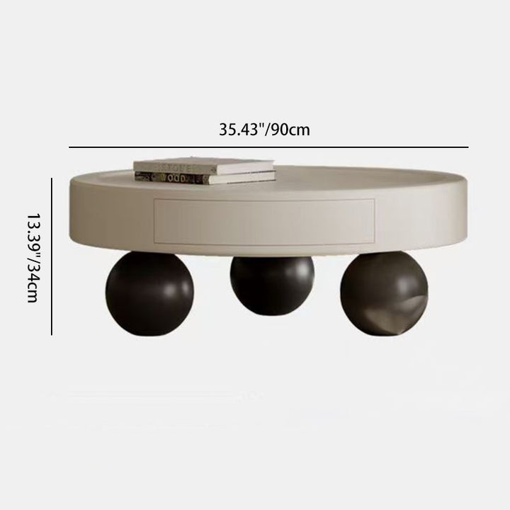 Contemporary Creative Round MDF Pine Wood Carbon Steel Coffee Table 1-Drawer For Living Room