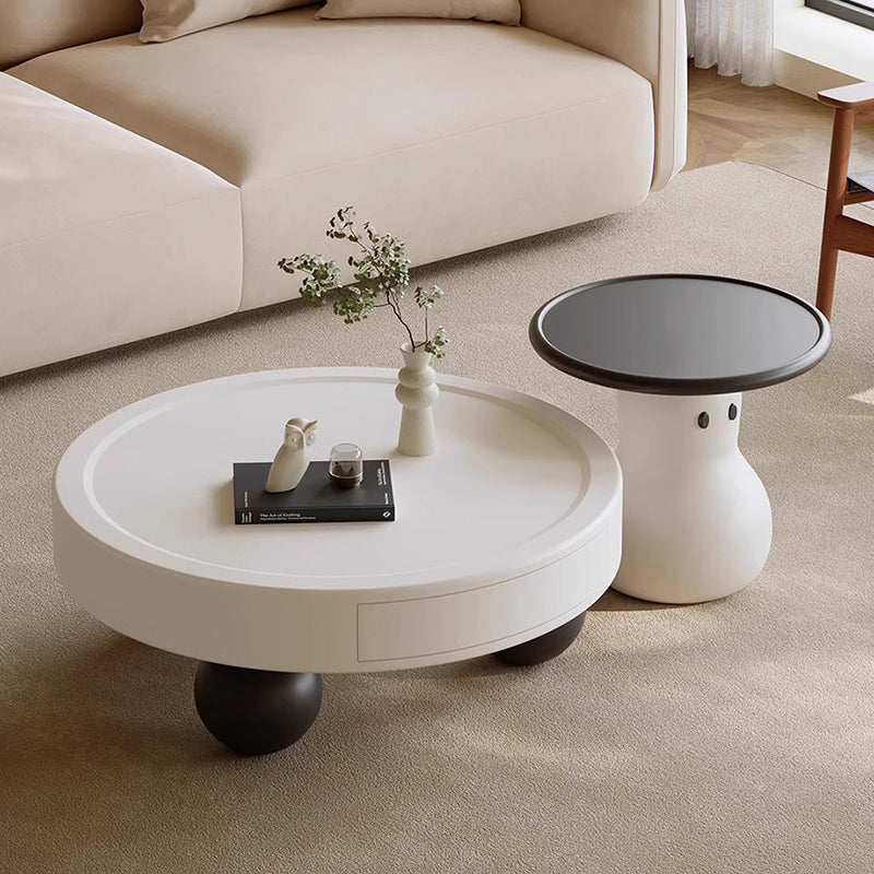 Contemporary Creative Round MDF Pine Wood Carbon Steel Coffee Table 1-Drawer For Living Room