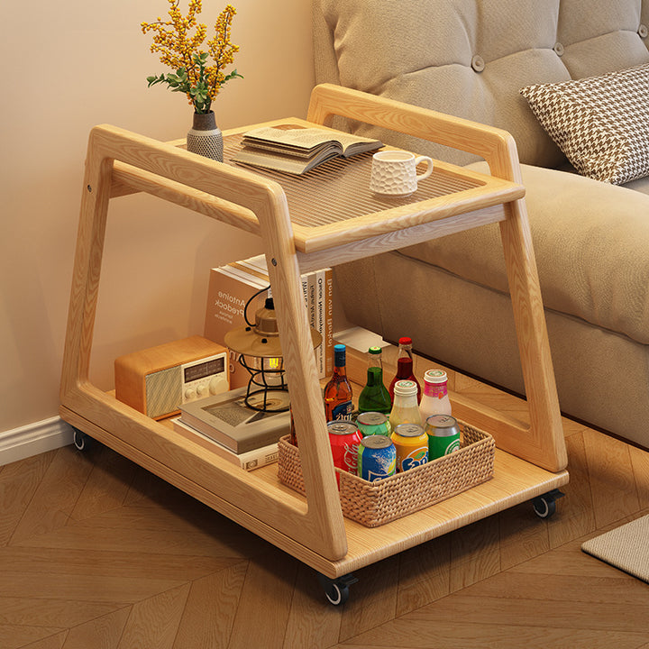 Moderner minimalistischer rechteckiger Glastisch aus Gummibaumholz, beweglich, 2-stufig, für das Wohnzimmer 