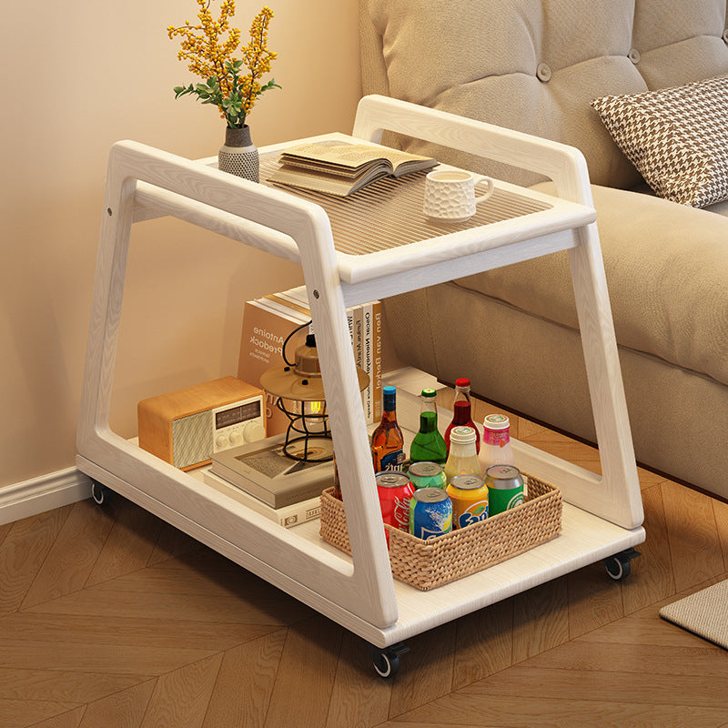 Moderner minimalistischer rechteckiger Glastisch aus Gummibaumholz, beweglich, 2-stufig, für das Wohnzimmer 