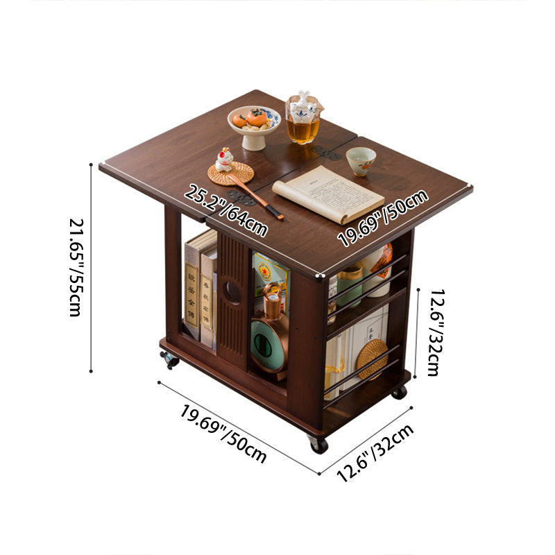 Mesa de café rectangular tradicional china de bambú Nan plegable y móvil de 2 niveles para sala de estar 