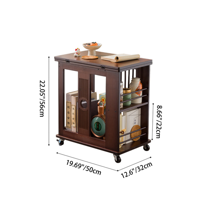 Mesa de café rectangular tradicional china de bambú Nan plegable y móvil de 2 niveles para sala de estar 