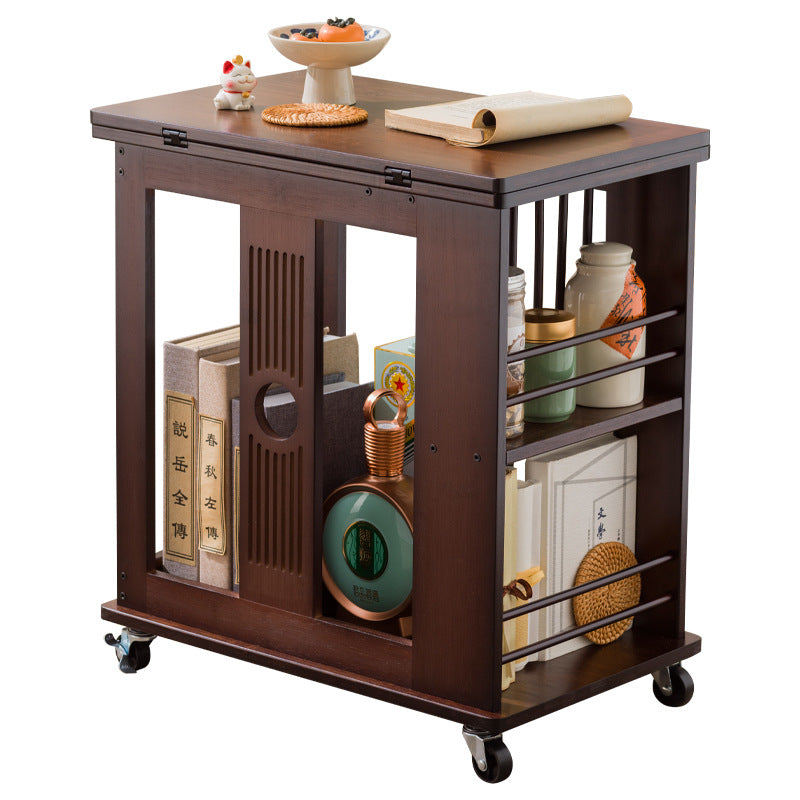 Mesa de café rectangular tradicional china de bambú Nan plegable y móvil de 2 niveles para sala de estar 