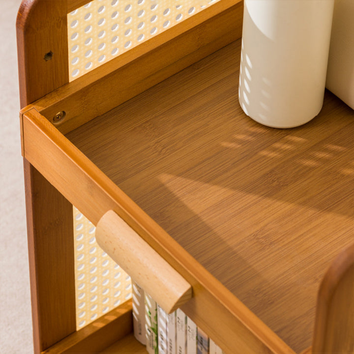 Mesa Auxiliar Moderna Minimalista Cuadrada Rectangular de Acrílico Plástico Ratán Nan Bambú Tejido Móvil de 2 Niveles para Sala de Estar 