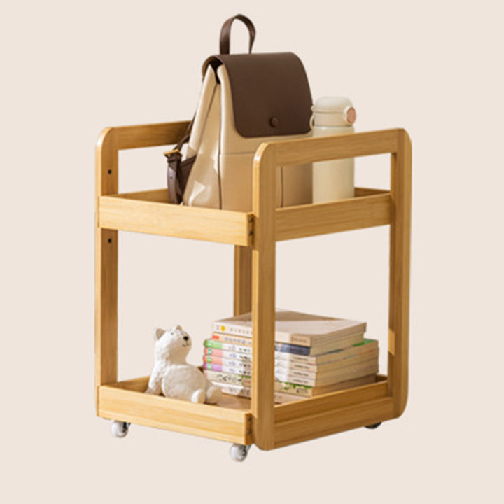 Mesa Auxiliar Moderna Minimalista Cuadrada Rectangular de Acrílico Plástico Ratán Nan Bambú Tejido Móvil de 2 Niveles para Sala de Estar 