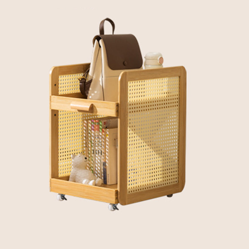 Mesa Auxiliar Moderna Minimalista Cuadrada Rectangular de Acrílico Plástico Ratán Nan Bambú Tejido Móvil de 2 Niveles para Sala de Estar 