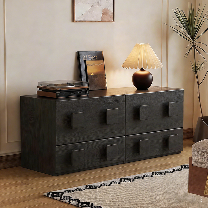 Contemporary Retro Square Rectangular MDF Stackable Nightstand 1-Drawer For Bedroom