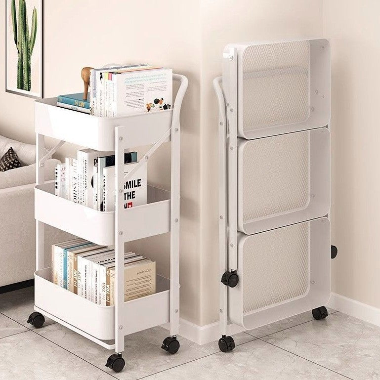 Mesa Auxiliar Plegable Móvil de Acero al Carbono de Plástico Rectangular Minimalista Moderna de 3 Niveles para Sala de Estar 